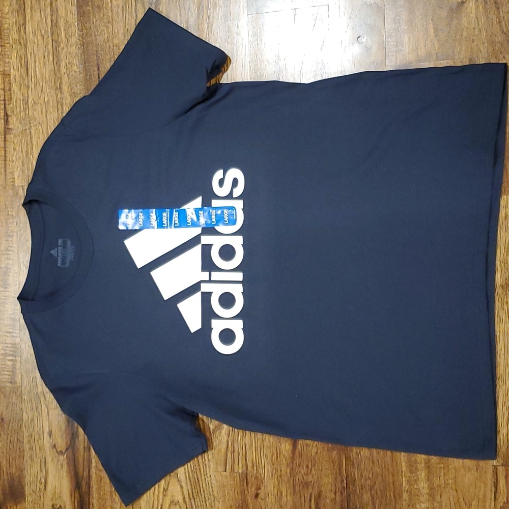 Mens Adidas logo print navy blue tshirt size L